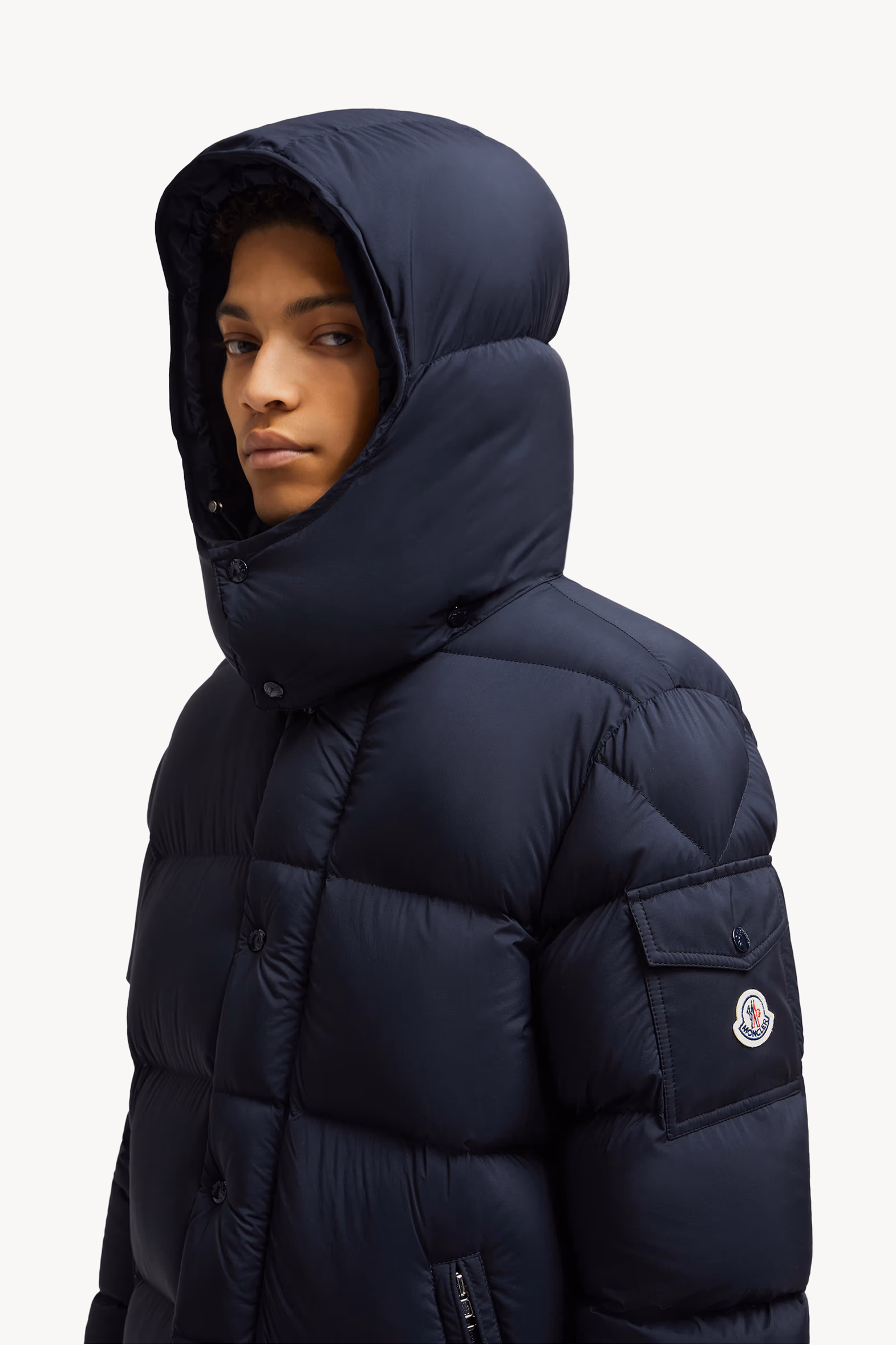Hanoverian Hooded Long Down Jacket Men Night Blue Moncler 4
